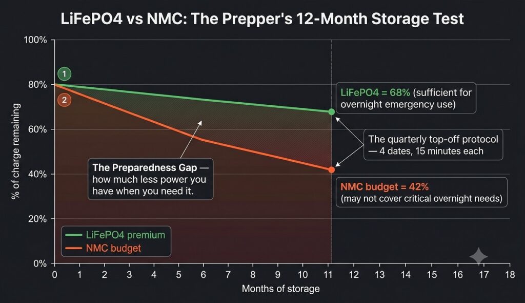 LifePO4vs NMC - the prepper 12 month storage test