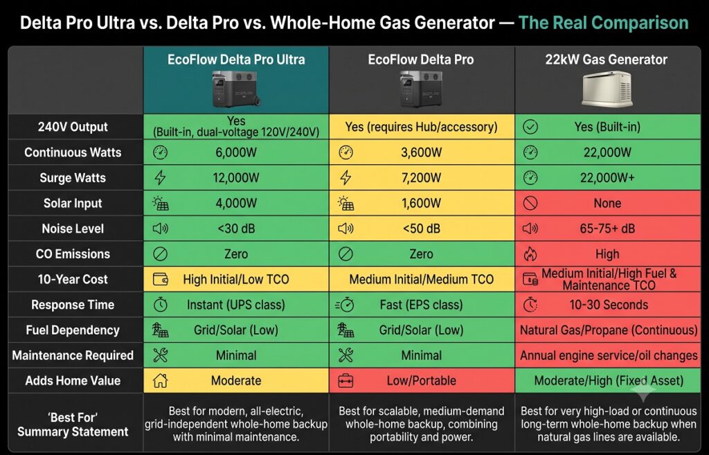 delta pro ultra vs delta vs whole home gas generator infographics comparison