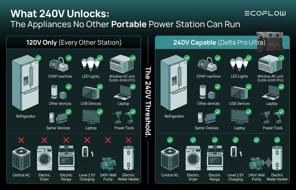The appliances no other portablle power station can run - ecoflow delta pro ultra review infographics