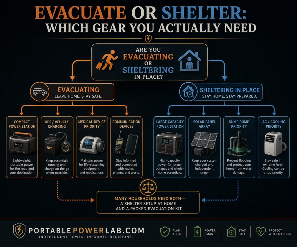 evacuate or shelter - which portable power do you need infographic